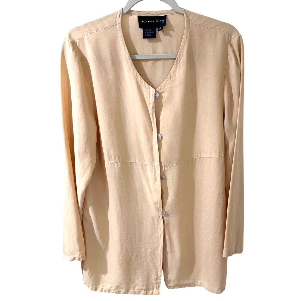 August Silk Cream Tunic Top Mother-of-Pearl Button Front Lagenlook, size M